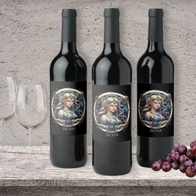 Rótulo De Garrafa De Cerveja Símbolo de Astrologia Virgem Azul Dourada Virgo (Criador carregado)
