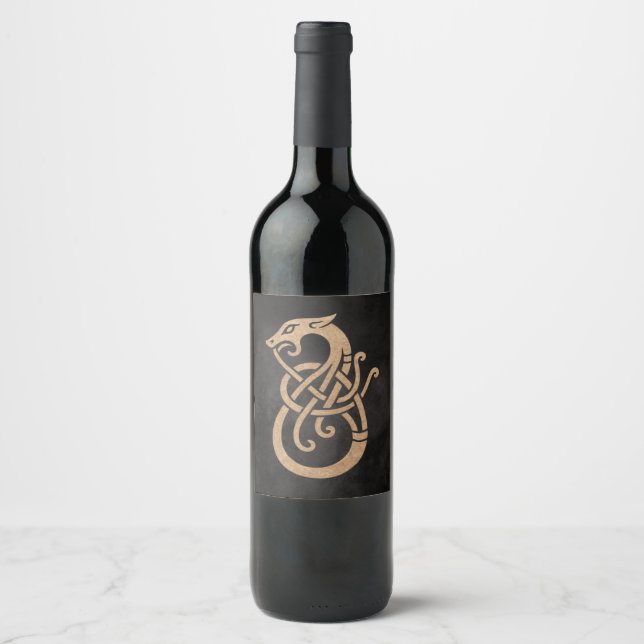Rótulo De Garrafa De Cerveja Símbolo Nó Serpente Viking Dourado (Frente)