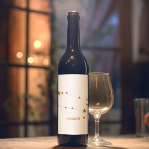 Rótulo De Garrafa De Cerveja Símbolo Zodiac Moderno Gemini Dourado  Elemento a