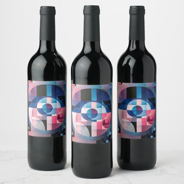 Rótulo De Garrafa De Cerveja Simetria Celestial: Formas Geométricas Blues e Ros (Garrafas)