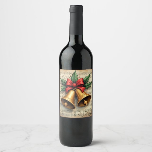 Rótulo De Garrafa De Cerveja Sinos de Natal em partitura (Frente)