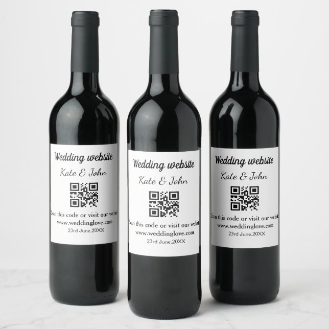 Rótulo De Garrafa De Cerveja site de casamento simples minimal QR code adicione (Garrafas)