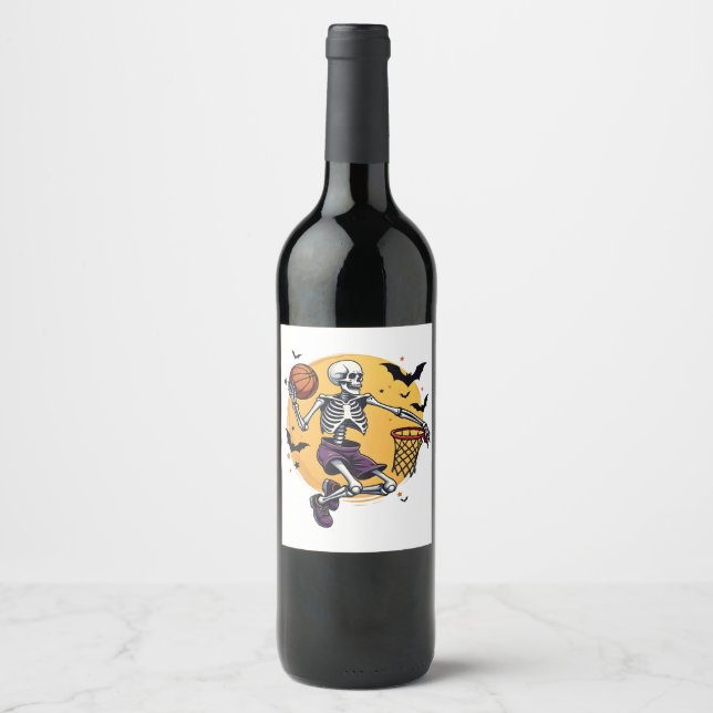 Rótulo De Garrafa De Cerveja Skeleton Spooky Dunking Basball Hallo (Frente)
