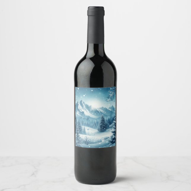 Rótulo De Garrafa De Cerveja Snowy Winter Mountain (Frente)