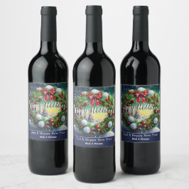 Rótulo De Garrafa De Cerveja Snowy Wreath Holiday