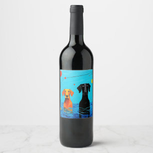Rótulo De Garrafa De Cerveja Sob o Horizonte Azul - Cães Surrealistas Coloridos