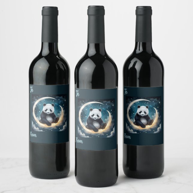 Rótulo De Garrafa De Cerveja Sonhando à Lua: Serenada Celestial de Panda (Garrafas)