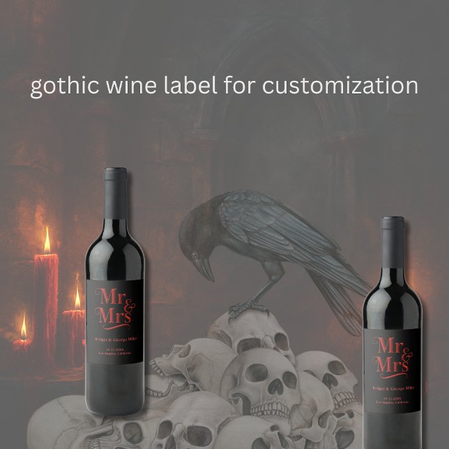 Rótulo De Garrafa De Cerveja Sr. & Sra. Gothic Wedding - Script Red Metalílico (Criador carregado)