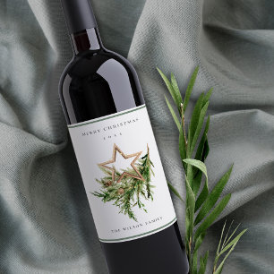 Rótulo De Garrafa De Cerveja Star Ornament Pine Branch Fauna Feliz Natal
