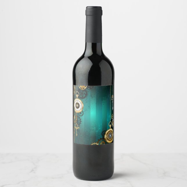 Rótulo De Garrafa De Cerveja Steampunk Jewelry Watch em um fundo verde (Frente)