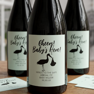 Rótulo De Garrafa De Cerveja Storey e Baby Cheers Gênero Neutral Sage Green