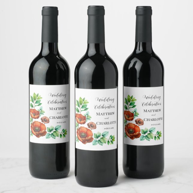 Rótulo De Garrafa De Cerveja Sublime Aquarela Papoulas Vermelhas em Estilo Vint (Garrafas)