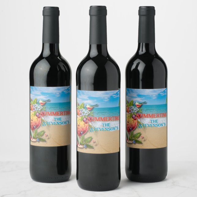 Rótulo De Garrafa De Cerveja Summertime Personalizado Name Beach Ocean (Garrafas)