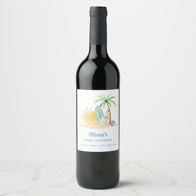 Rótulo De Garrafa De Cerveja Surfboard Sunshine Beach Palm Chá de fraldas (Frente)