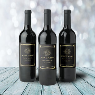 Rótulo De Garrafa De Cerveja Tarot Elegante Dourada Vintage Sun Moon