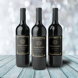 Rótulo De Garrafa De Cerveja Tarot Elegante Dourado Preto Vintage Sol Lua