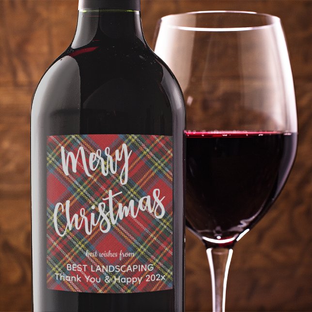 Rótulo De Garrafa De Cerveja Tartan Royal Stewart Feliz Natal Branco Script (Criador carregado)
