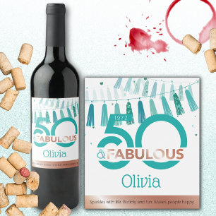 Rótulo De Garrafa De Cerveja Teal 50 e Fabuloso Cinquenta Festas de aniversári