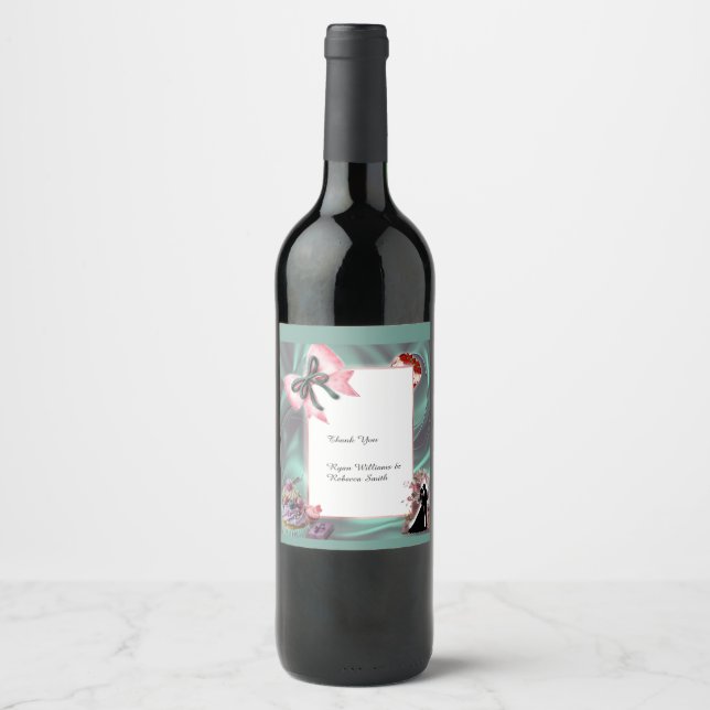 Rótulo De Garrafa De Cerveja Teal & Blush Wedding Wine Bottle Label (Frente)