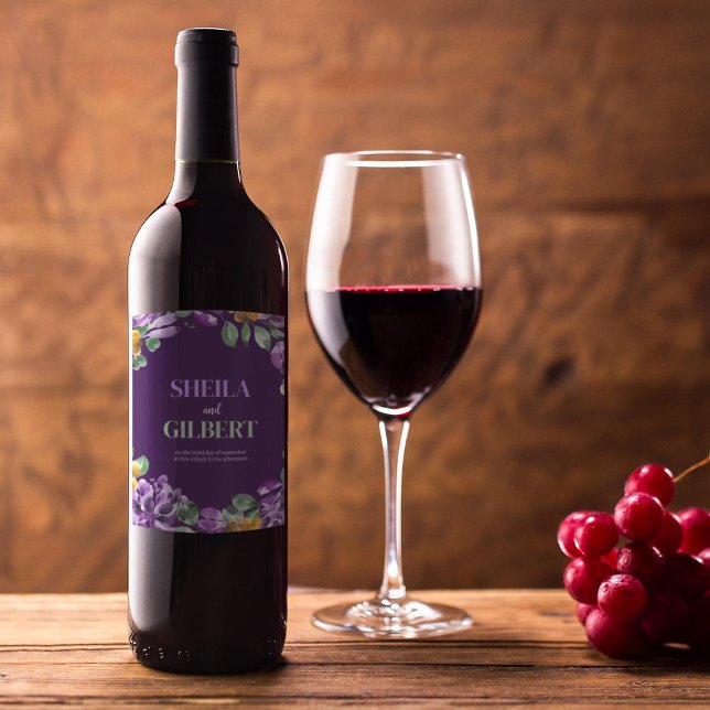 Rótulo De Garrafa De Cerveja Tema de Casamento das Flores Amarelas Roxas (Criador carregado)