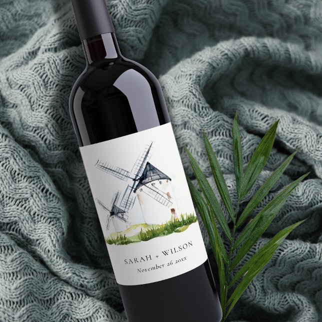 Rótulo De Garrafa De Cerveja Tema de casamento de moinho de vento rústico fofo  (Criador carregado)