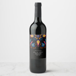 Rótulo De Garrafa De Cerveja Tema de Casamento Indiano Elefante Floral Preto