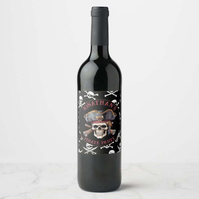 Rótulo De Garrafa De Cerveja Temático Pirata Navio Adulto Capitão Caveira 2 (Frente)