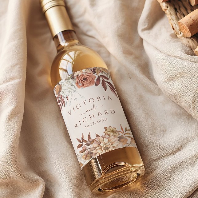 Rótulo De Garrafa De Cerveja Terracota Flores Boho Outono Casamento (Criador carregado)