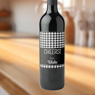 Rótulo De Garrafa De Cerveja Texto Personalizado, CHEERS Xadrez Preto e Branco