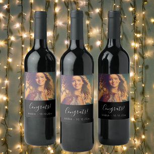 Rótulo De Garrafa De Cerveja Texto personalizado de foto com script de parabéns