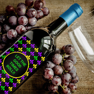 Rótulo De Garrafa De Cerveja Texto Personalizado do Padrão Mardi Gras Fleur de