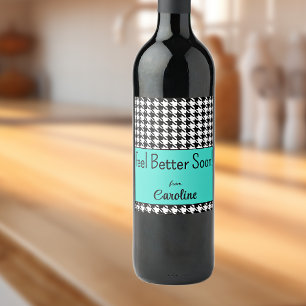 Rótulo De Garrafa De Cerveja Texto Personalizado, Melhoras! Xadrez Turquesa (6)
