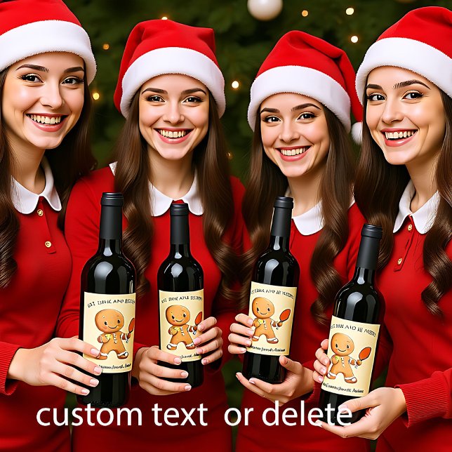 Rótulo De Garrafa De Cerveja Texto personalizado Rally de Natal desastrado (Custom text Crumbly Christmas Rally Gingerbread Wine Label)