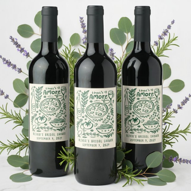 Rótulo De Garrafa De Cerveja That's Amore Italian Food CUSTOM Bridal Shower (That's Amore Italian Food Hand-drawn Doodles CUSTOM Bridal Shower Wine Food Label Stickers
)