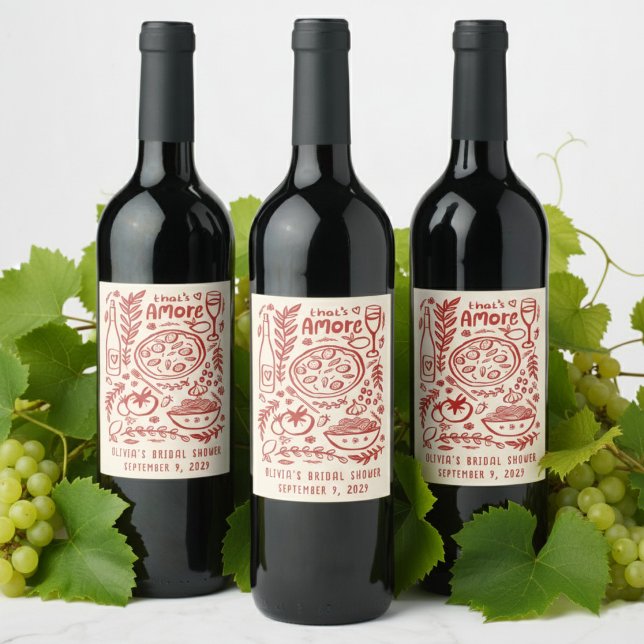 Rótulo De Garrafa De Cerveja That's Amore Italian Food CUSTOM Bridal Shower (That's Amore Italian Food Hand-drawn Doodle CUSTOM Bridal Shower Wine Food Label Sticker
)