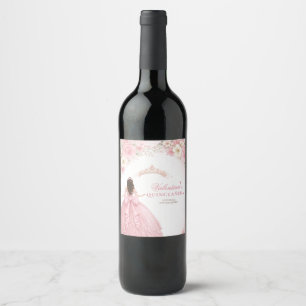 Rótulo De Garrafa De Cerveja Tiara Coroa de Arco Floral Rosa Menina Quinceañera