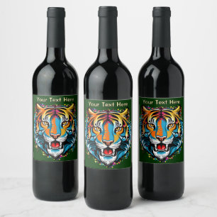 Rótulo De Garrafa De Cerveja Tinta de cores Arco-íris Cabeça de Tigre