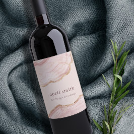 Rótulo De Garrafa De Cerveja Tinta Rosa Pastel Suave Textura de Mármore Ágata D