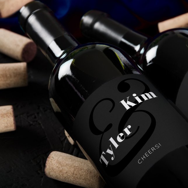 Rótulo De Garrafa De Cerveja Típica de animação moderna casamento branco e pret (Criador carregado)