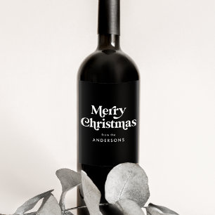 Rótulo De Garrafa De Cerveja Tipografia Retrô Negro Feliz Natal