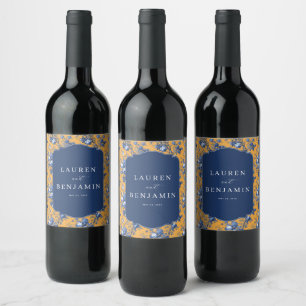 Rótulo De Garrafa De Cerveja Toile Floral Marinha Alegre