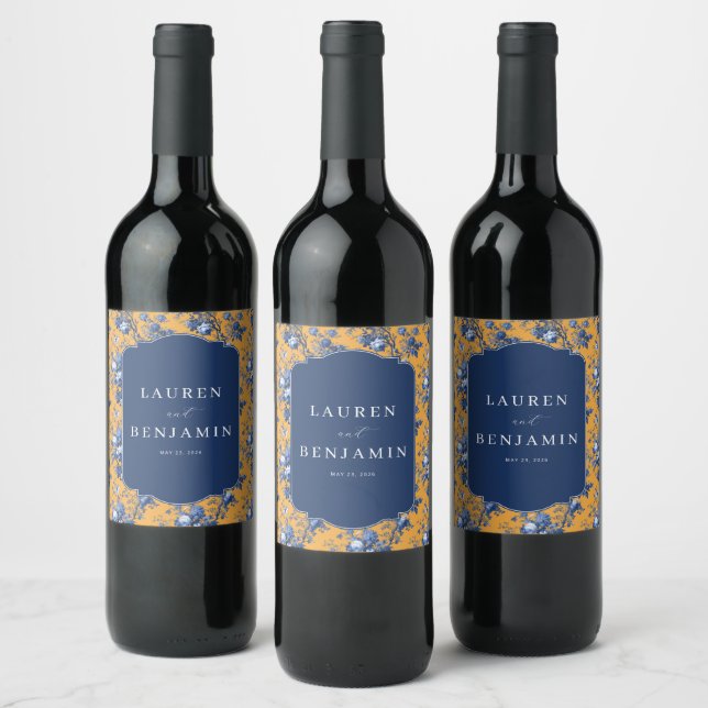 Rótulo De Garrafa De Cerveja Toile Floral Marinha Alegre (Garrafas)