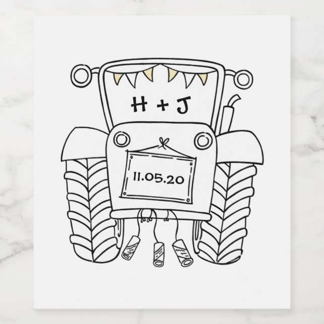 Rótulo De Garrafa De Cerveja Trator de Casamento de Países Personalizado (Rótulo Único)