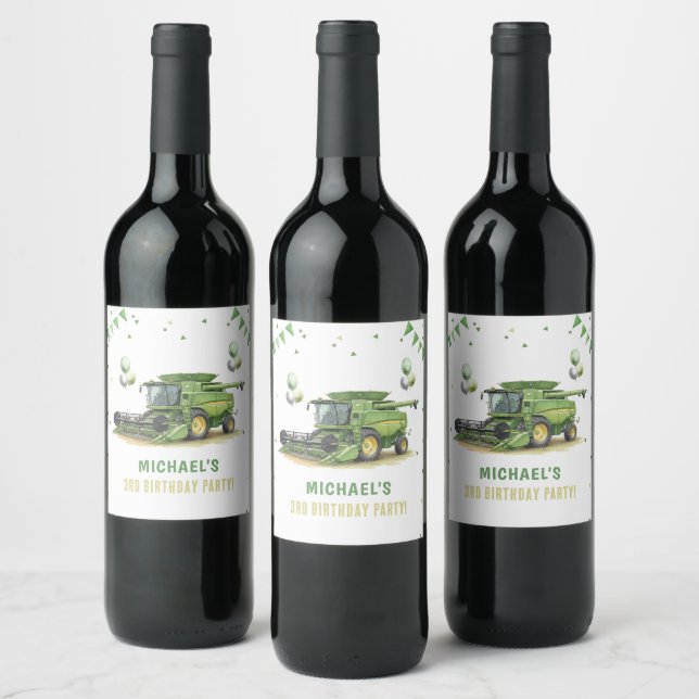 Rótulo De Garrafa De Cerveja Trator Verde Moderno de Fazenda 3º Aniversário (Garrafas)