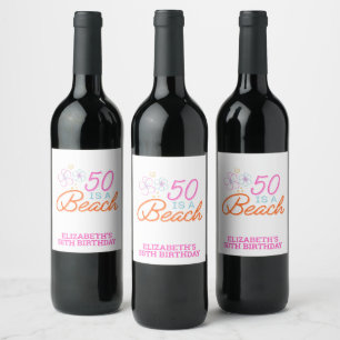 Rótulo De Garrafa De Cerveja Trendy Hand Desenhou 50th Beach Birthday