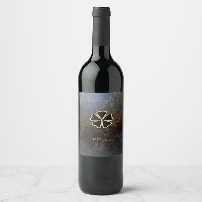 Rótulo De Garrafa De Cerveja Trevo de Ouro Elegante, Visual de Couro (Frente)