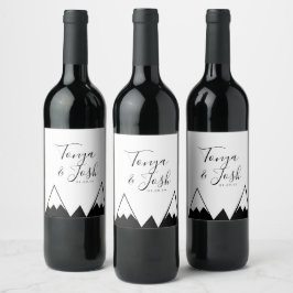 Rótulo De Garrafa De Cerveja Triângulo de Montanha Tops Casamento Preto e Branc