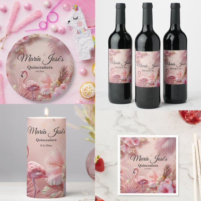 Rótulo De Garrafa De Cerveja Tropical Flamingo Quinceañera, costume (Criador carregado)