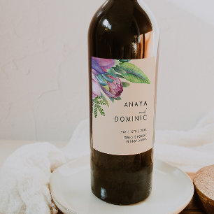 Rótulo De Garrafa De Cerveja Tropical Floral Colorida   Casamento De Pessegueir