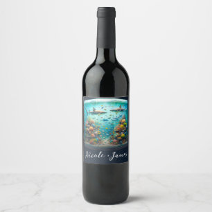 Rótulo De Garrafa De Cerveja Tubarao & Peixe Aquático Aquarela Aquário Casament